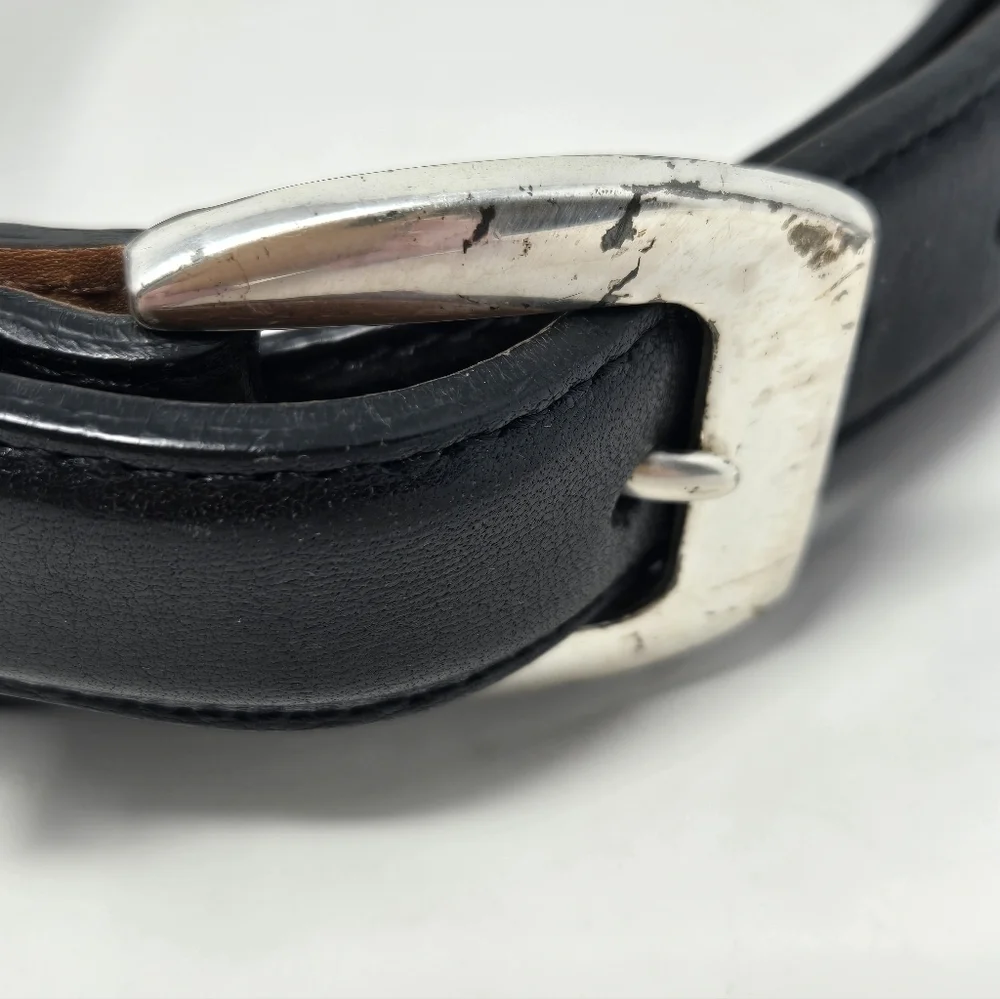 BRIGHTON BLACK LEATHER BELT CHOCOLATE BROWN BRAIDED STITCHING MEN 36 WESTERN